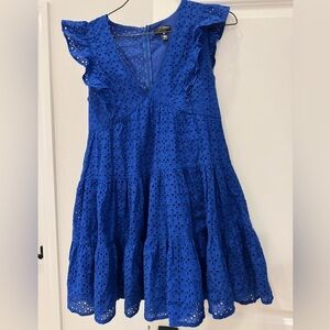 Aqua Royal Blue Eyelet Mini Dress